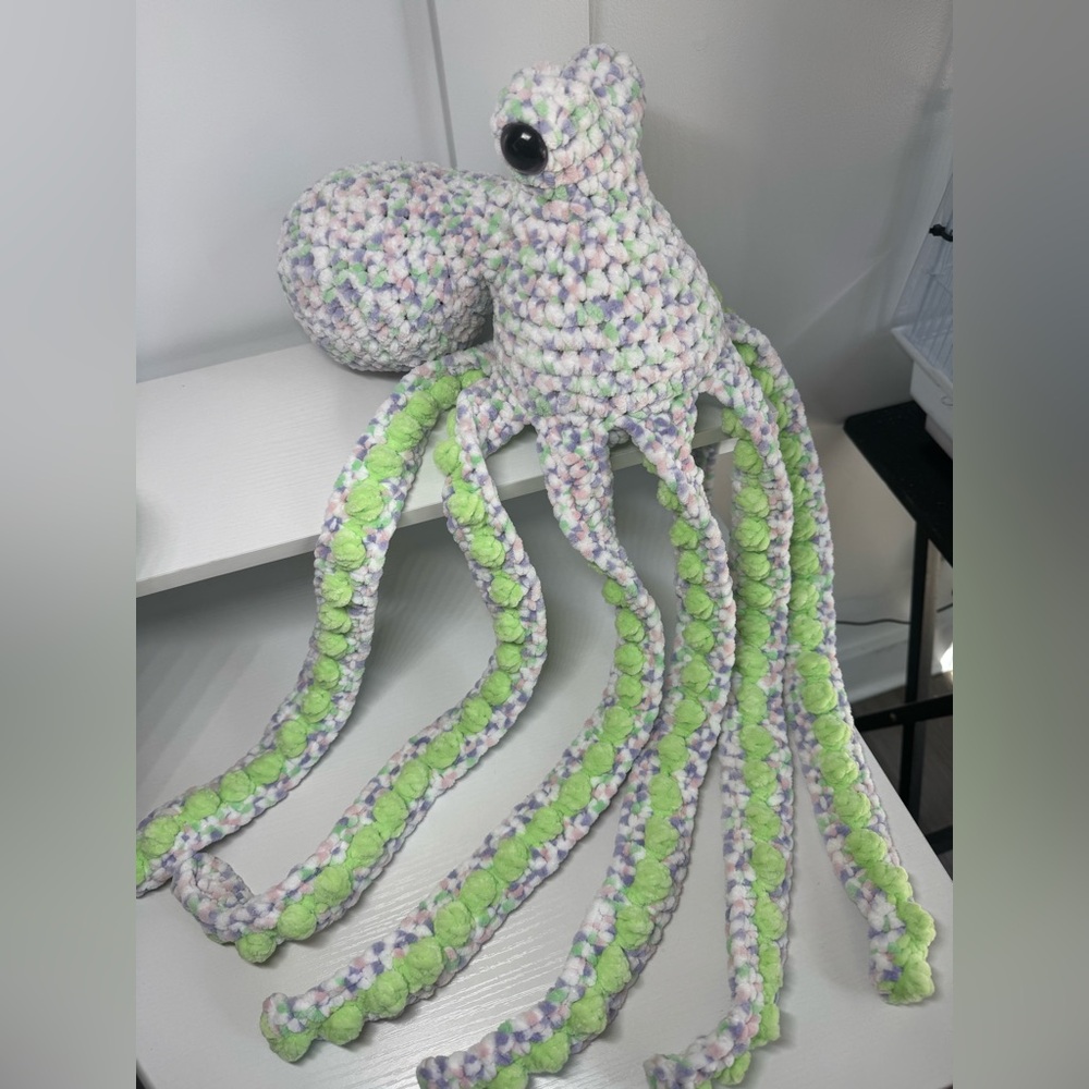 Handmade Plush Octopus Toy in Pastel Green & Multicolor
